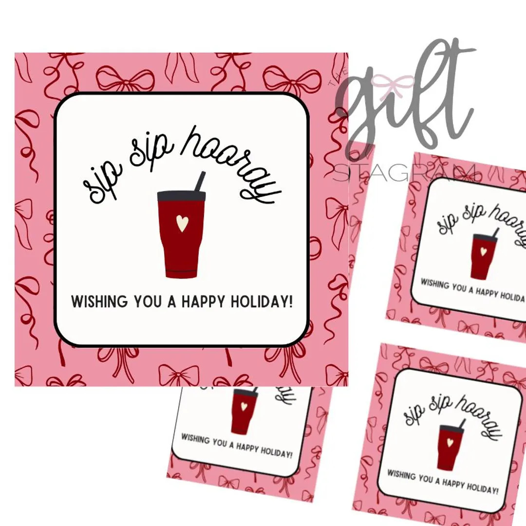 Sip Sip Hooray Wishing You A Happy Holiday Gift Tag DIGITAL DOWNLOAD Mimosa Christmas Gift Tag Ch... | Etsy (US)