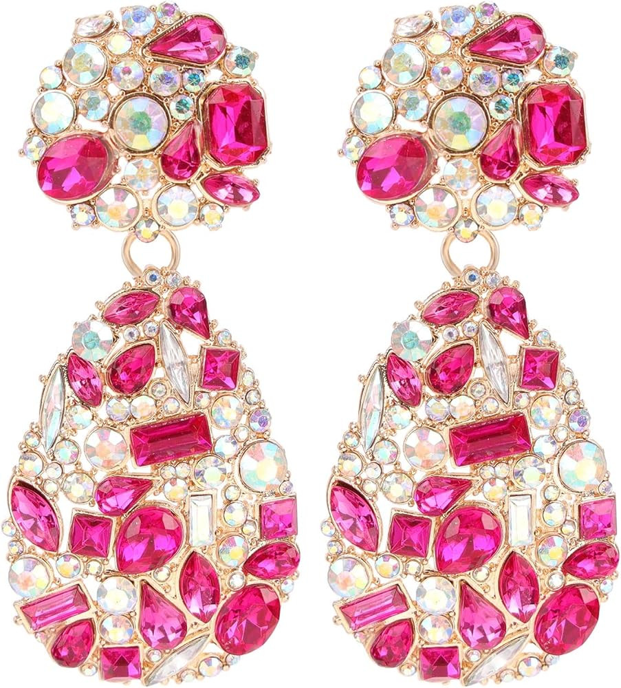 BaubleStar Rhinestone Teardrop Dangle Earrings with Round Studs Statement Drop Earrings Wedding J... | Amazon (US)