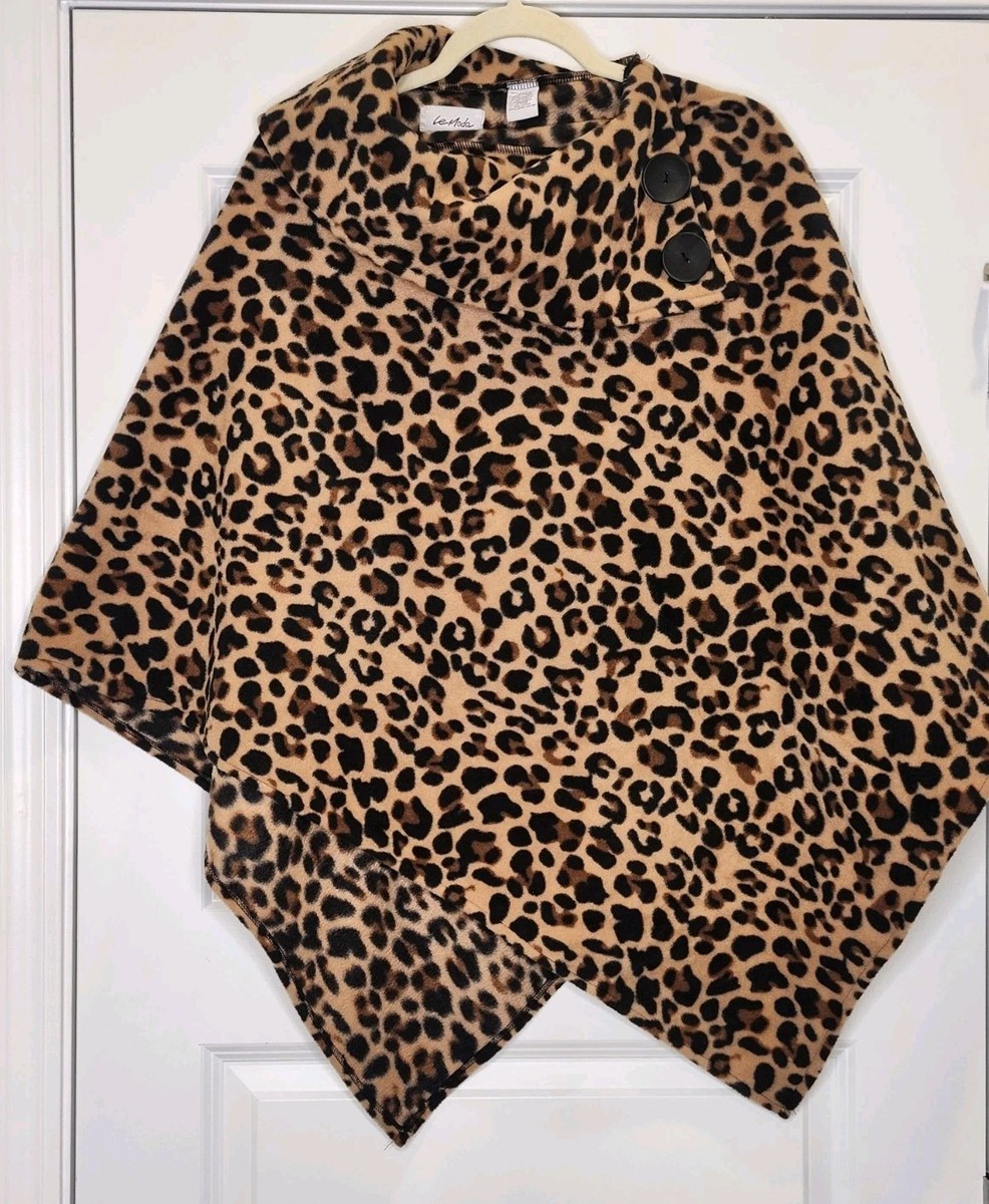 Cheetah Print Cape Wrap Poncho Button/ Collar One Size By Le Moda | eBay US