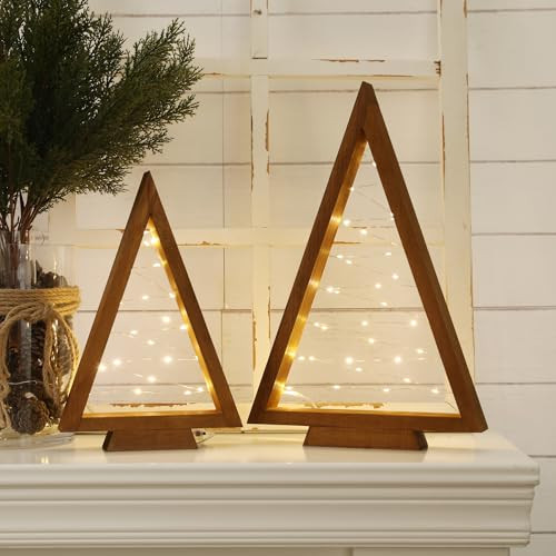 FestalMart Christmas Decorations-2PCS Light Up Wooden Christmas Tree | Amazon (US)