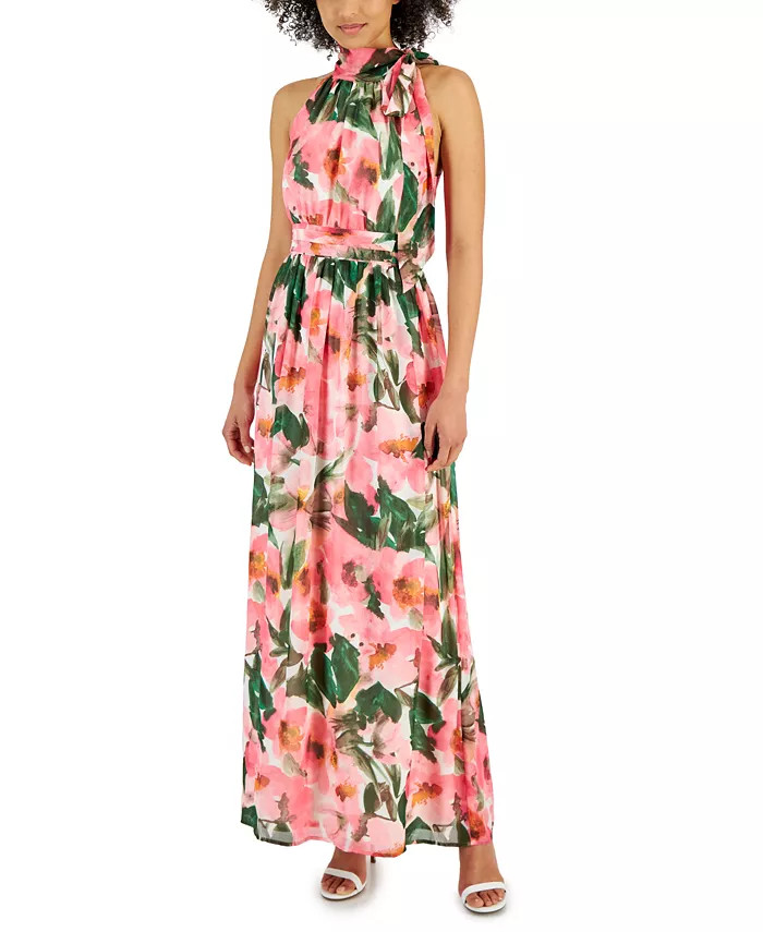 Women's Floral-Print Halter Maxi Dress | Macy's