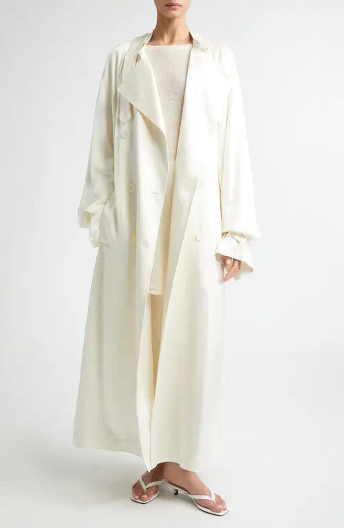 TOTEME Satin Trench Coat in Off-White at Nordstrom, Size 4 Us | Nordstrom