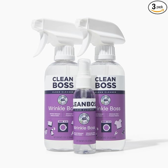 CleanBoss Wrinkle Release Spray for Clothing - 2 Bottles Plus 1 Mini Travel Size Wrinkle Guard Fo... | Amazon (US)