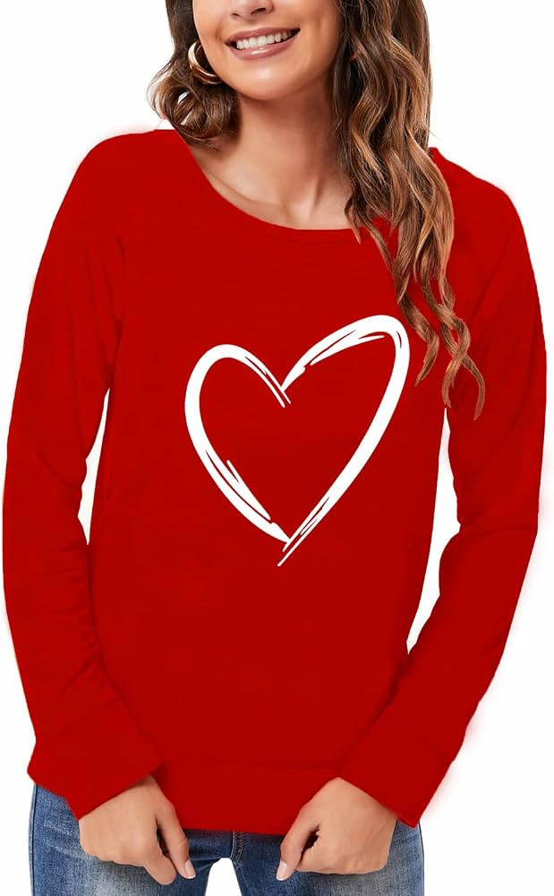 DDSOL Women Valentines Day Shirts Round Neck Long Sleeve Casual Heart T Shirt Love Sweatshirt | Amazon (US)