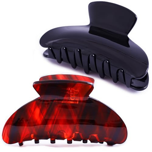 Big Claw Hair Clips for Women Hair Jaw Clips Large Hair Claw Clamps Acetate Hair Clip 2 Pack,Black/Burgundy | Amazon (US)