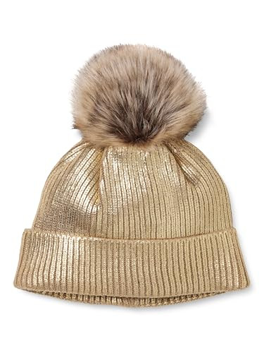 The Drop Women's Holly Faux Fur Pom Pom Beanie, Gold, One Size | Amazon (US)