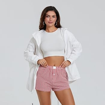 NUFIWI Women Y2k Pajamas Shorts Gingham Cute Pj Short Pants Plaid Lounge Shorts Sleep Bottoms Ela... | Amazon (US)