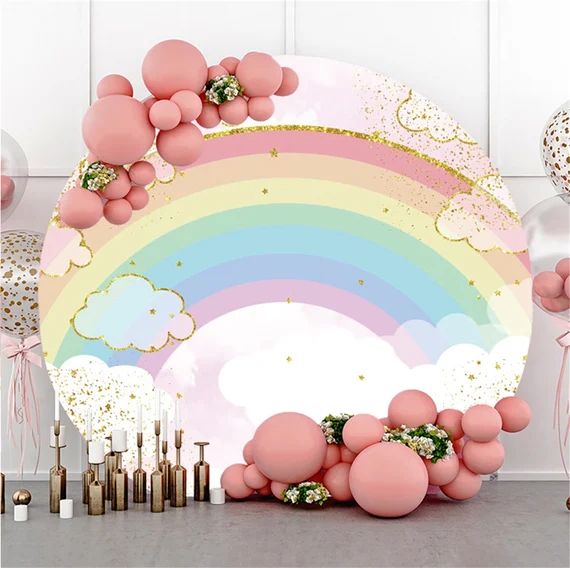 Round Gold Glitters Rainbow Pink Sky Photography | Etsy | Etsy (US)
