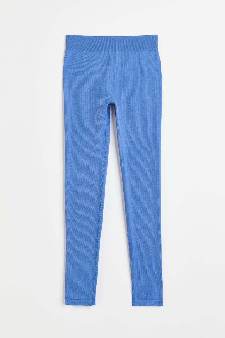 THERMOLITE® ribbed leggings - Blue - Ladies | H&M GB | H&M (UK, MY, IN, SG, PH, TW, HK)