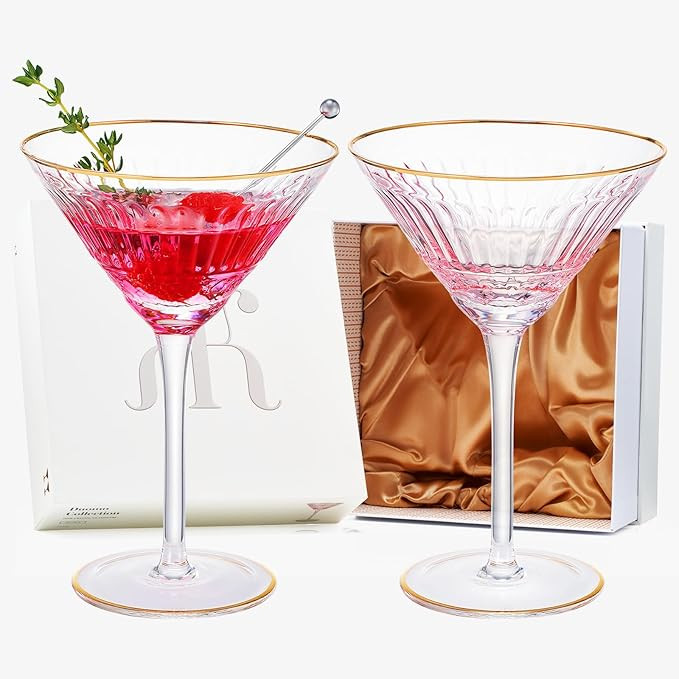 Vintage Blush Pink Gold Rim Colored Martini Glasses | Set of 2 | 8 OZ Crystal Classic Cocktail Gl... | Amazon (US)