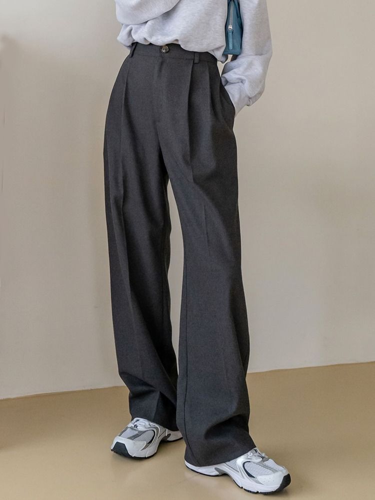 Dazy-Less High Waist Slant Pocket Fold Pleated Pants | SHEIN