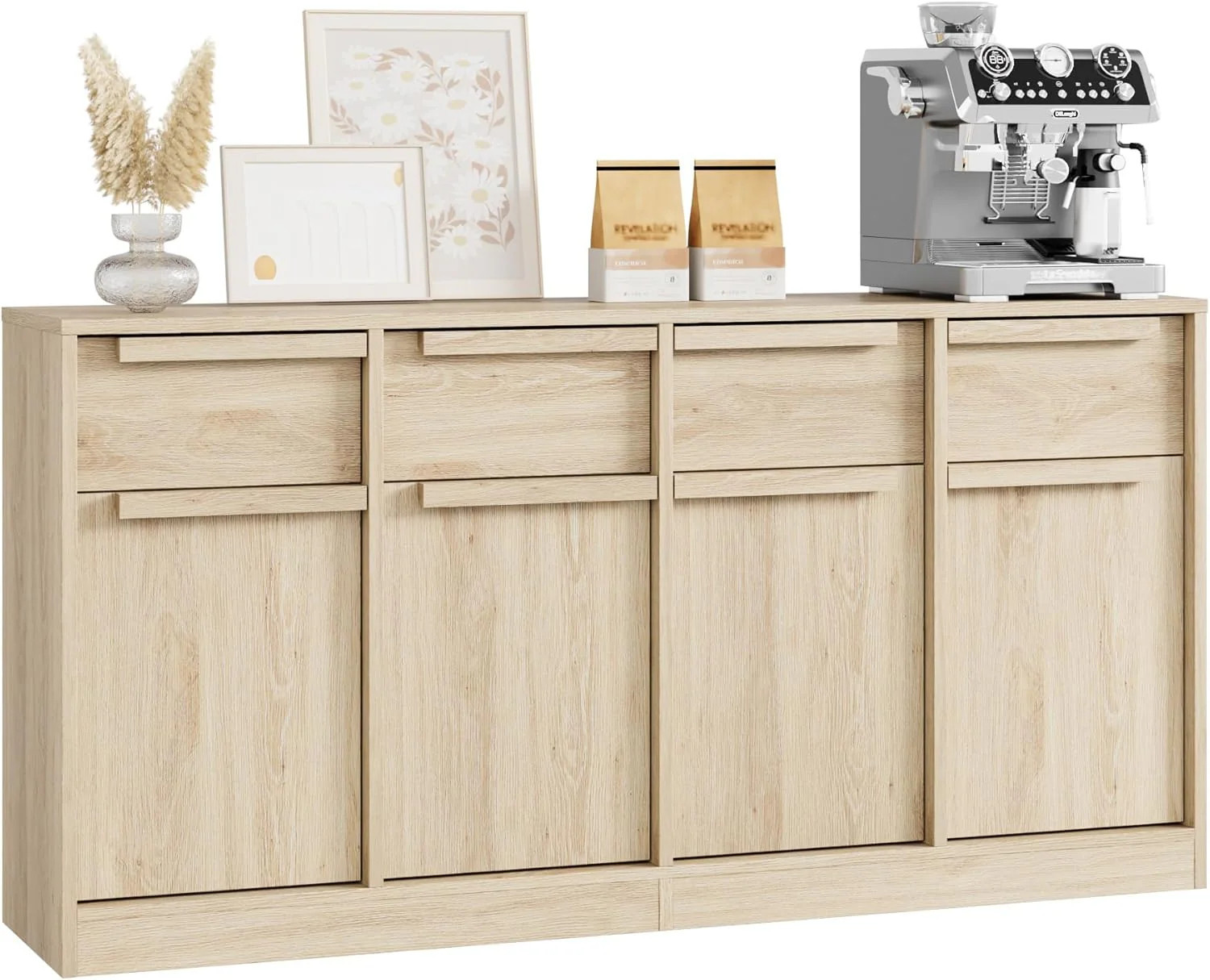 Qeetex Modern Sideboard - 4 Door/Natural one_size | LHF-BG-NT92217 | Lowe's