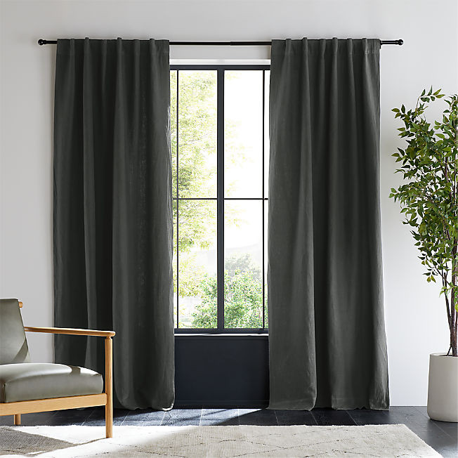 Storm Grey EUROPEAN FLAX -Certified Linen Blackout Window Curtain Panel 52"x108" + Reviews | Crat... | Crate & Barrel