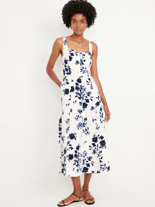Fit and Flare Linen-Blend Midi Dress | Old Navy (US)