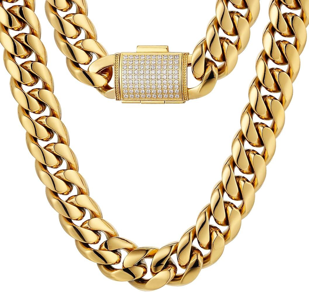 KRKC&CO 18mm/12mm Iced Cuban Link Chain, 18k Gold Necklace for Men, Durable and Anti-Tarnish Urba... | Amazon (US)