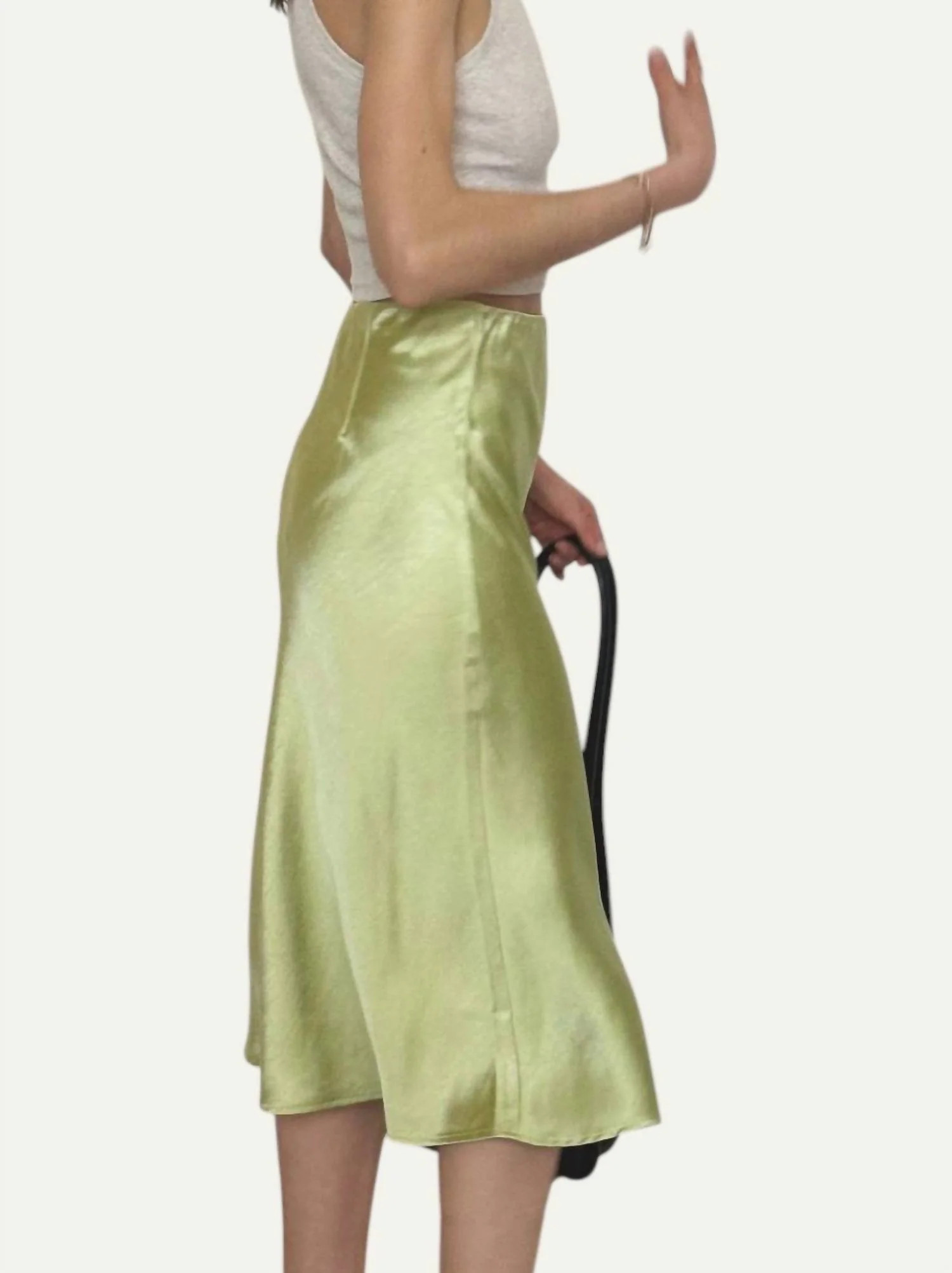 Satin Midi Skirt In Lime Green | Shop Simon