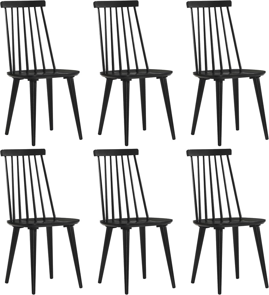 Amazon.com - DUHOME Black Windsor Wooden Dining Chairs Set of 6, Wood Dining Room Chair Black Spi... | Amazon (US)