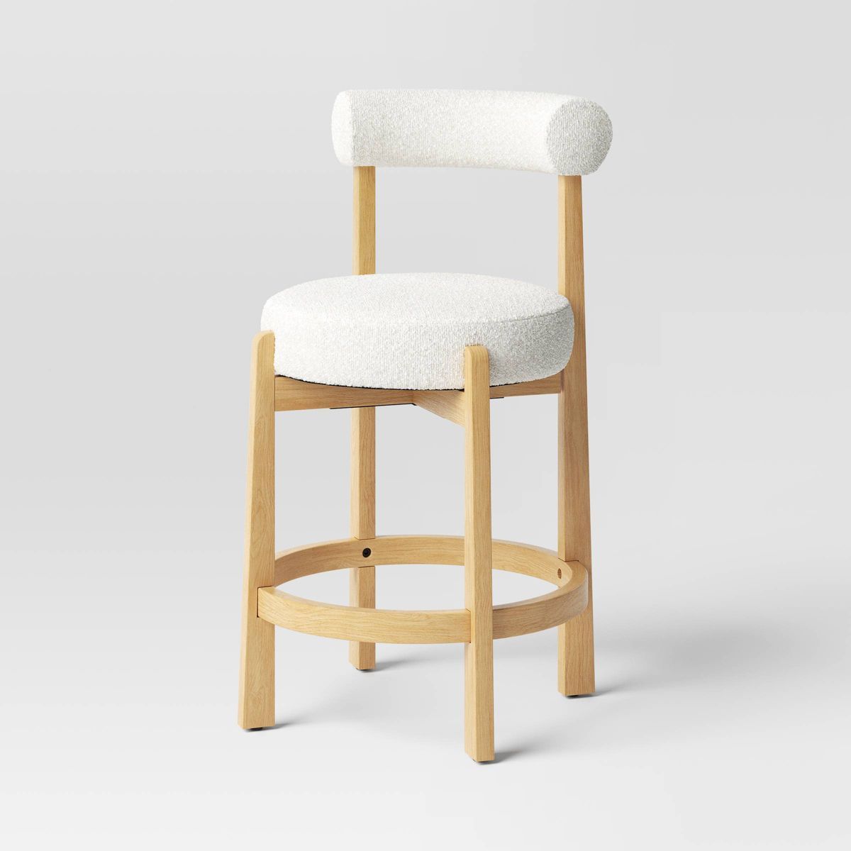 Sculptural Upholstered and Wood Boucle Counter Height Barstool Cream - Threshold™ | Target