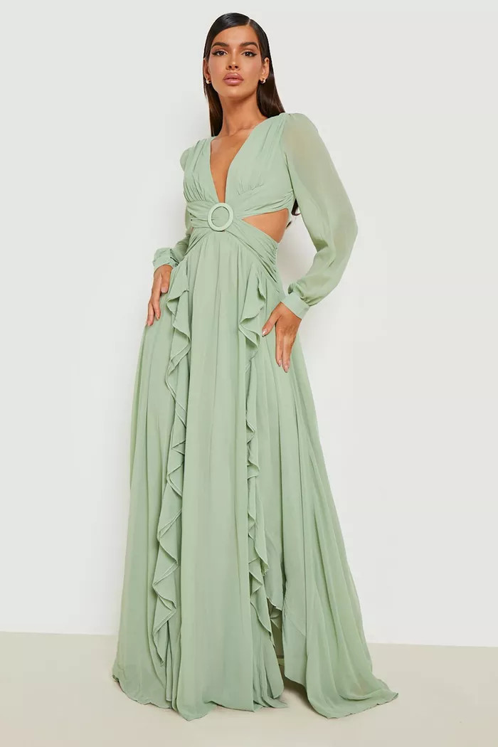 Chiffon Ruffle Plunge Maxi Dress | Boohoo.com (UK & IE)