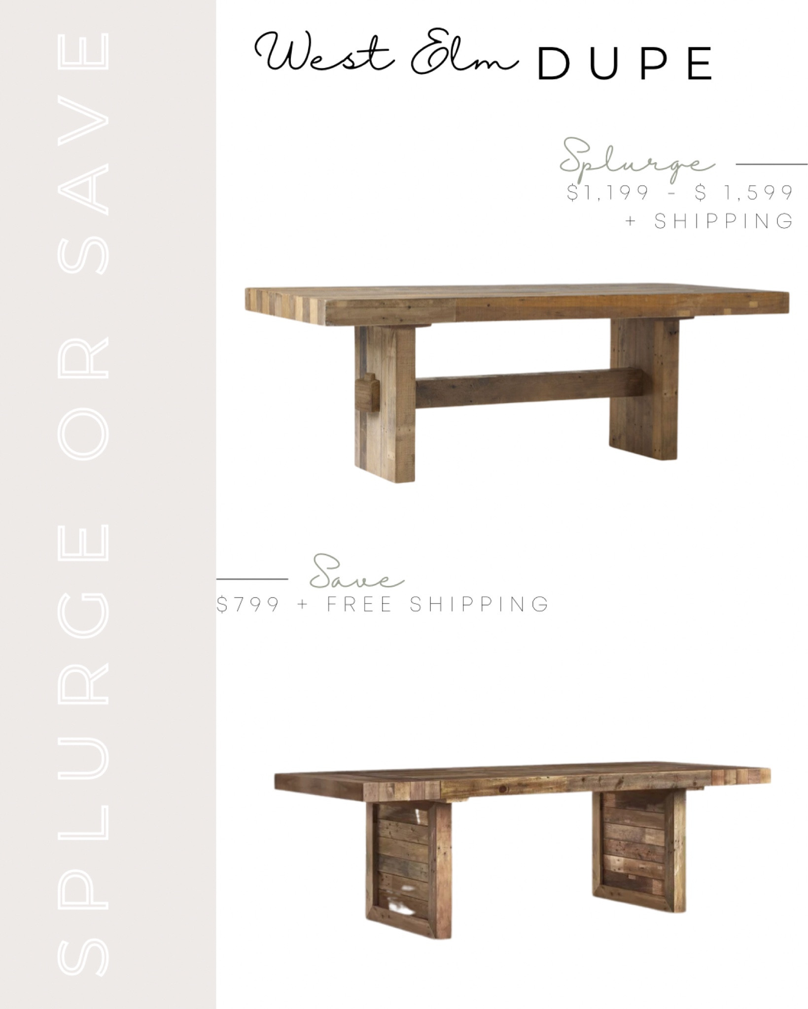 West Elm Dupe | West Elm Emmerson Reclaimed Wood Dining Table Dupe | Extendable Wood Dining Table | West Elm Wood Dining Table | Rustic Wood Dining Table | Reclaimed Wood Dining Table | Splurge or Save | Farmhouse Wood Dining Table | Rustic Design | Farmhouse Design 

#LTKstyletip #LTKhome
