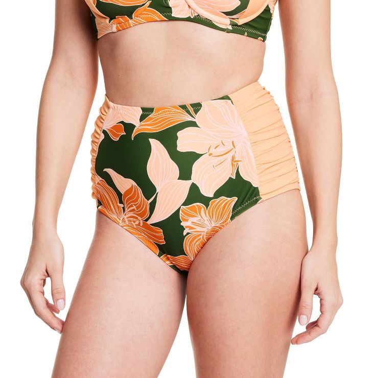 Women's Lily Floral Print High Waist Medium Coverage Bikini Bottom - Fe Noel x Target Peach/Dark ... | Target