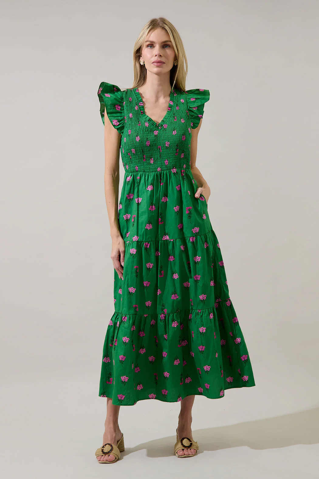 Sunfire Tiered Midi Dress Vivy Floral | Sugarlips