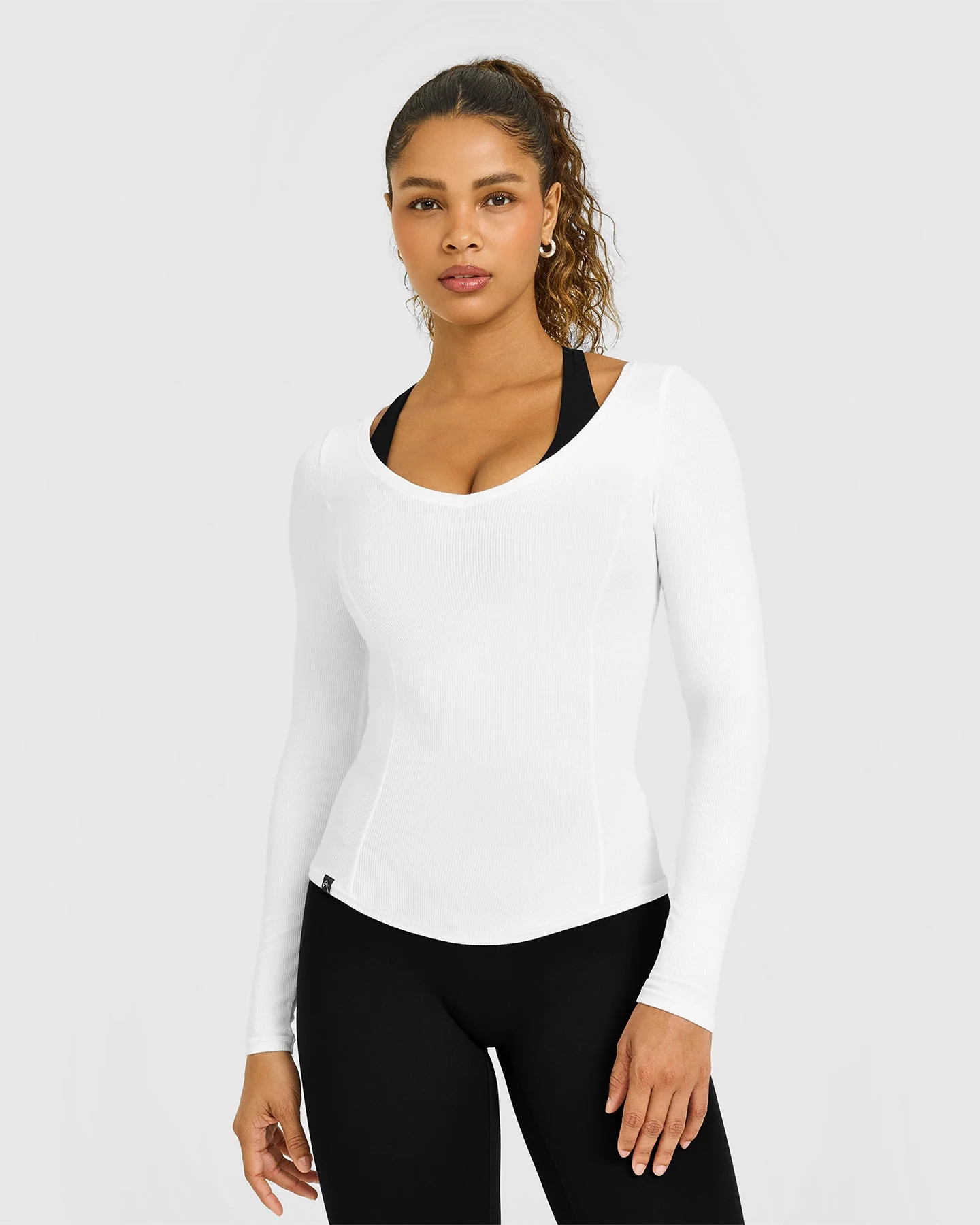 Mellow™ Rib V Neck Long Sleeve Top 
 White | Oner Active (UK / US)