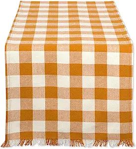 DII Heavyweight Fringed Check Tabletop Collection, Table Runner, 14x108, Pumpkin Spice | Amazon (US)