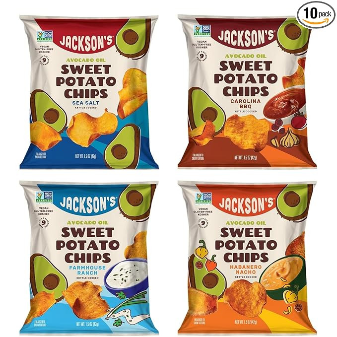 Jackson’s Sweet Potato Kettle Chips Avocado Oil Variety Pack made with Premium Oils (1.5 oz, Pa... | Amazon (US)