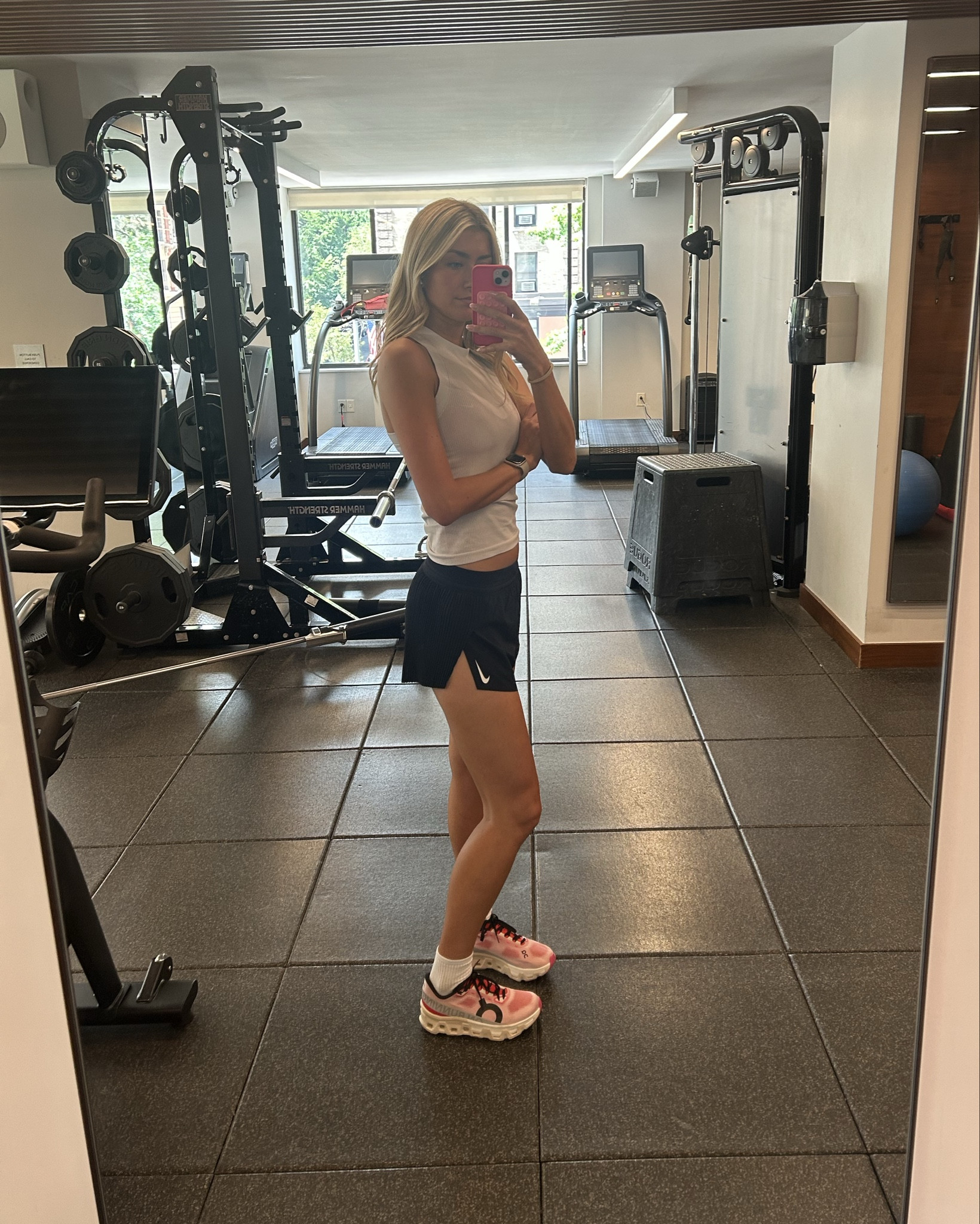 Fav workout outfit ATM! Love the athleta tanks. Just got on the aero swifts and cloud monsters. I am obsessed for walking and running!🩷

#LTKActive #LTKSaleAlert #LTKShoeCrush