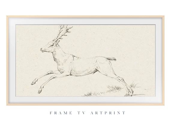 Samsung Frame TV art Vintage | "Deer Sketch"  | Snow | Minimal | Holiday | Landscape | Tree Chris... | Etsy (US)