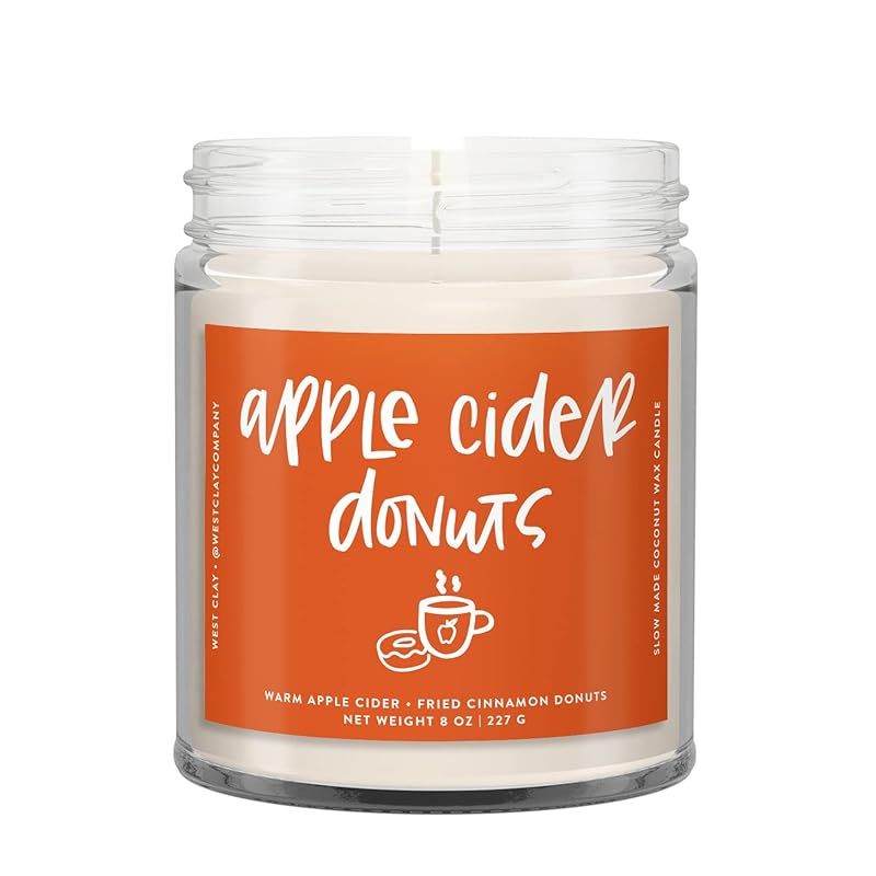Apple Cider Donuts Candle | West Clay Company | Cinnamon Apple Cider Donuts Scented Soy Coconut W... | Amazon (US)
