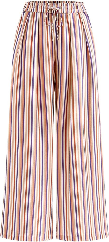 PRETTYGARDEN Womens Pants Elastic Waist Floral Lightweight Palazzo Pants for Women Casual Lounge ... | Amazon (US)