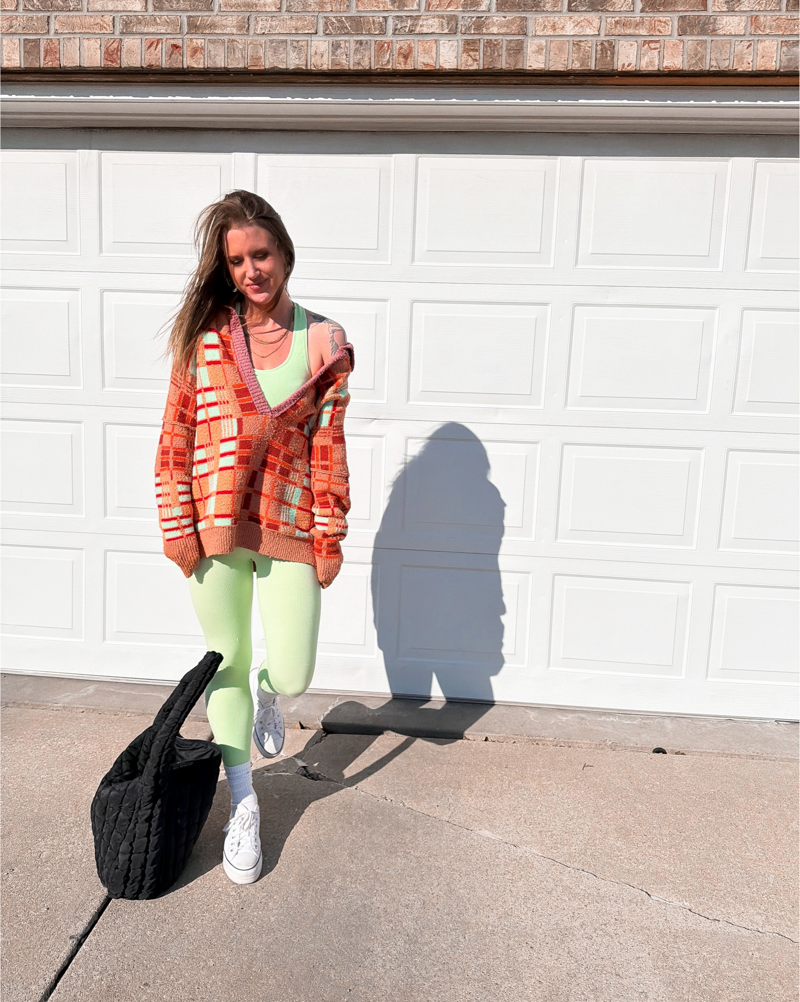 Casual activewear look 
Target leggings, tank and bag. Freepeople sweater. Platform Converse. Jewelry I love. 
#activewear #salefinds #looksforless 

#LTKmomlife #LTKActive #LTKootd