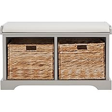 SAFAVIEH Home Collection Freddy Vintage Grey / Wicker Basket 2-Drawer Storage Bench with Cushion ... | Amazon (US)