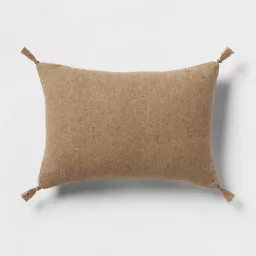 Oblong Traditional Tweed Decorative Throw Pillow Natural Brown - Threshold\u2122 | Target