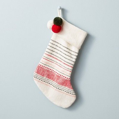 Decorative Multi Stripe Poms Stocking Red/Green - Hearth & Hand™ with Magnolia | Target