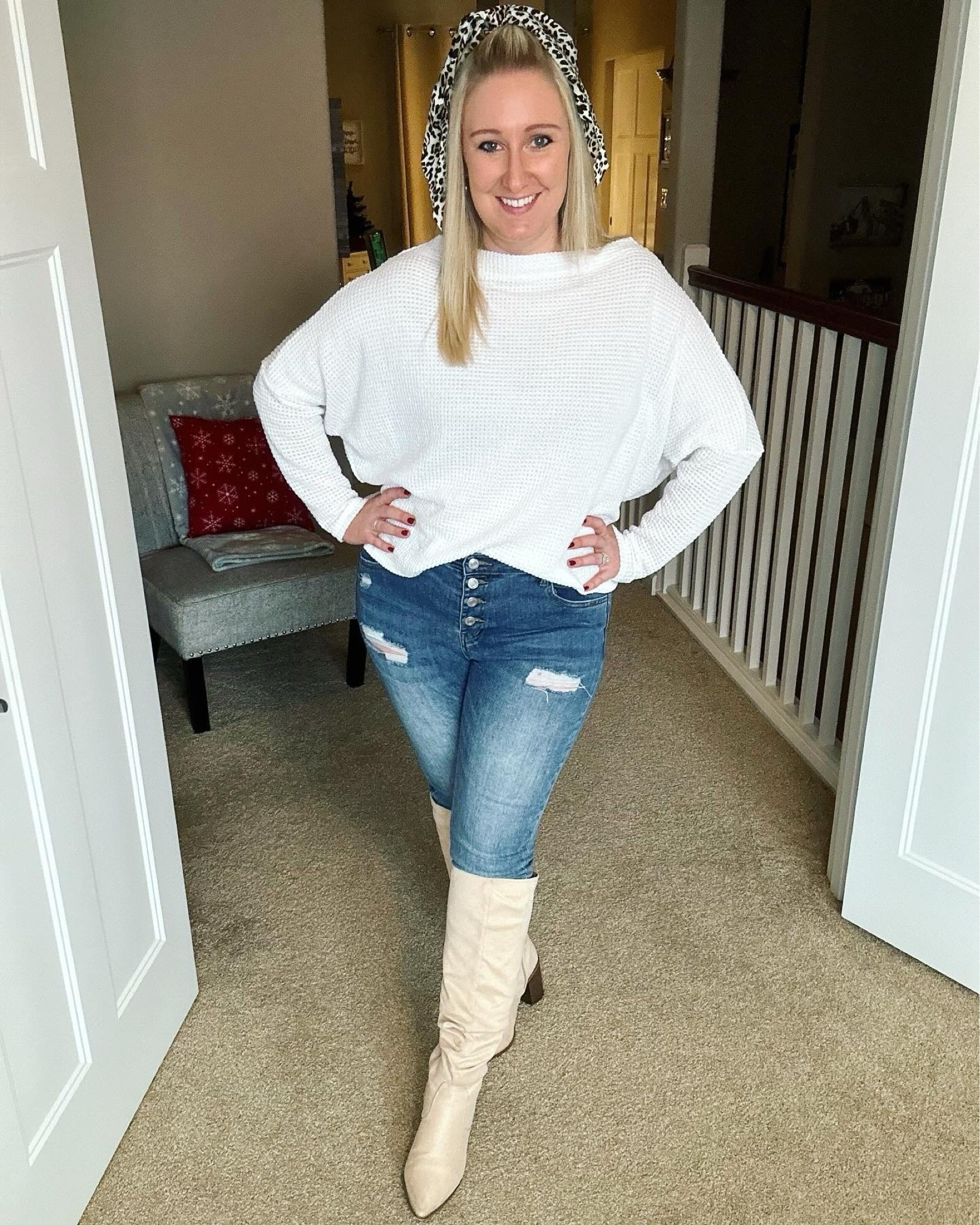 Sharing one of my favorite outfits! I love this new top from Amazon! It's super comfy, slightly off the shoulder, and the perfect length. I matched it with my favorite jeans, boots, and hair scarf! 

#LTKfindsunder50 #LTKstyletip
