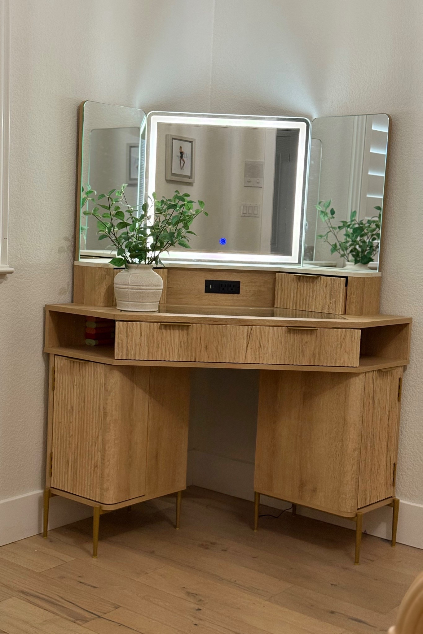 Corner vanity with lighted mirrors. Home organization beauty makeup storage 

#LTKBeauty #LTKSaleAlert #LTKHome