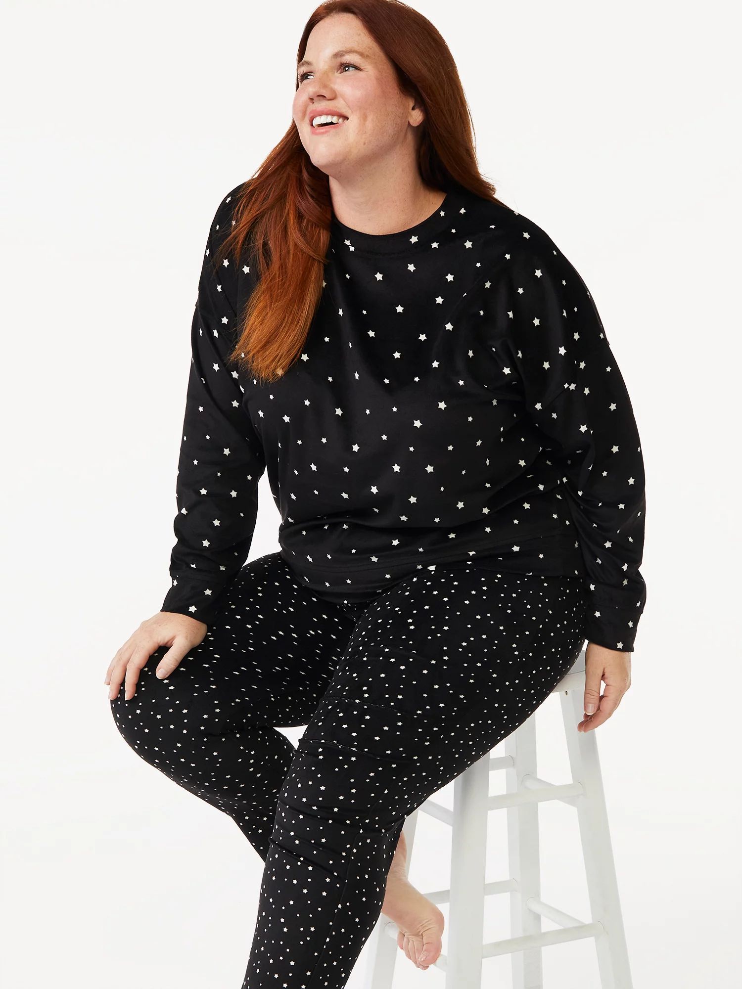 Joyspun Women's Velour Top and Sleep Pant Pajama Set, 2-Piece, Sizes up to 3X - Walmart.com | Walmart (US)