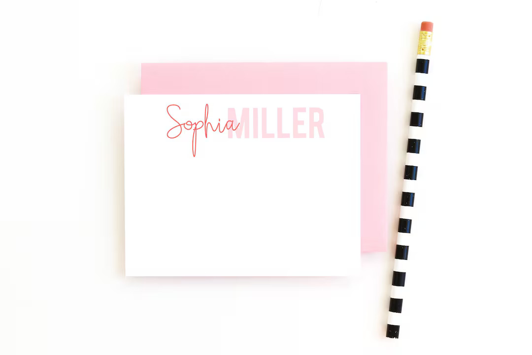 Women's Personalized Stationary, Custom Stationery Set, Girls Flat Notecards, Thank You Notes | Etsy (US)