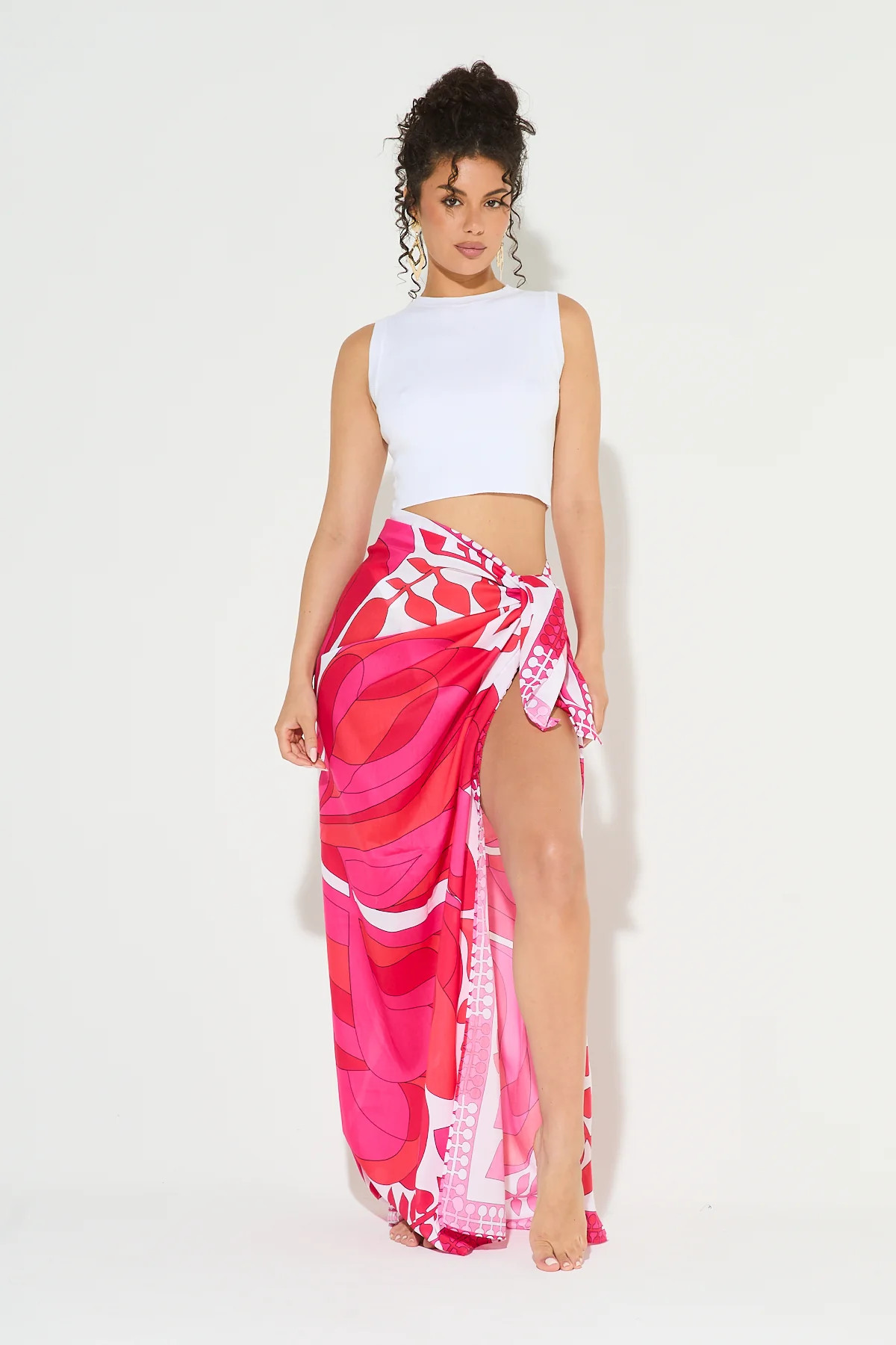 ALVARO Red & Pink Printed Sarong | Noughts and Kisses