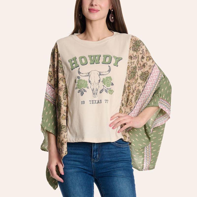 Zutter Women\u2019s Cream Howdy Skull Graphic Kimono Sleeve T-Shirt | Cavender's