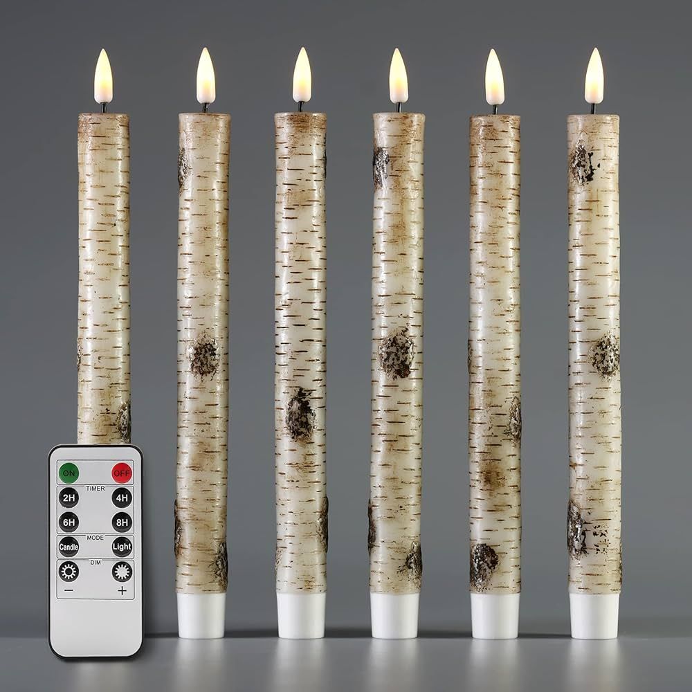 Eywamage Birch Bark Flameless LED Taper Candles with Remote, Flickering Real Wax Battery Operated... | Amazon (US)