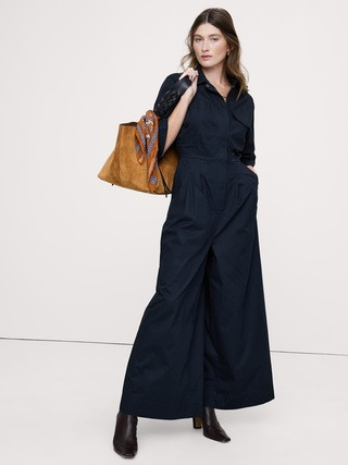 Stretch-Cotton Wide-Leg Utility Jumpsuit | Banana Republic (US)