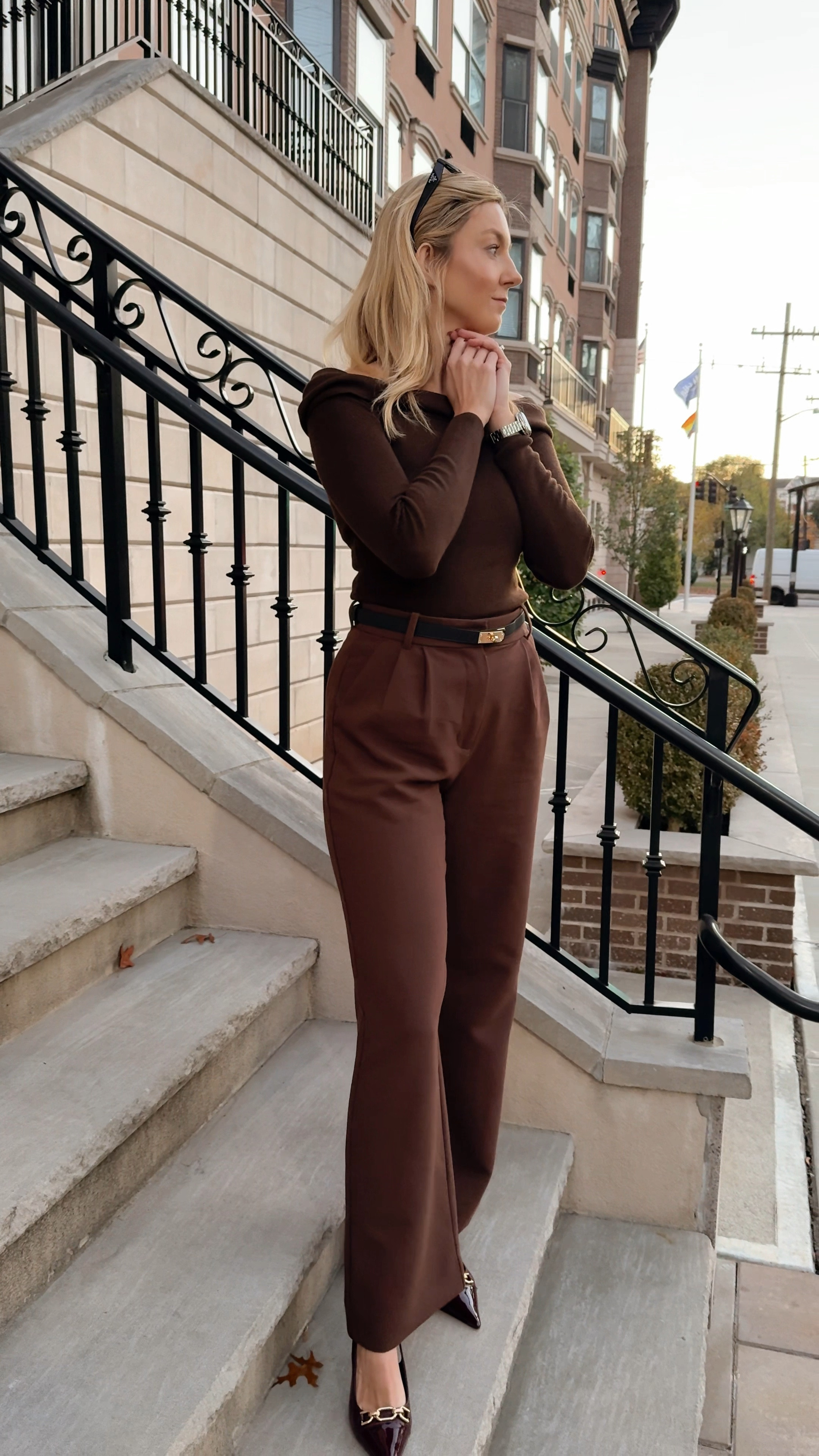 Autumn aesthetic - chocolate brown outfit: 
Brown wide leg pants,
Brown off the shoulder sweater,
Burgundy slingbacks 

My shoes are from JustFab, linking similar! 

Fall outfit, fall fashion, burgundy outfit, European chic, business casual outfit, brown pants outfit, office outfit, corporate fashion

#LTKVideo #LTKStyleTip #LTKCyberWeek