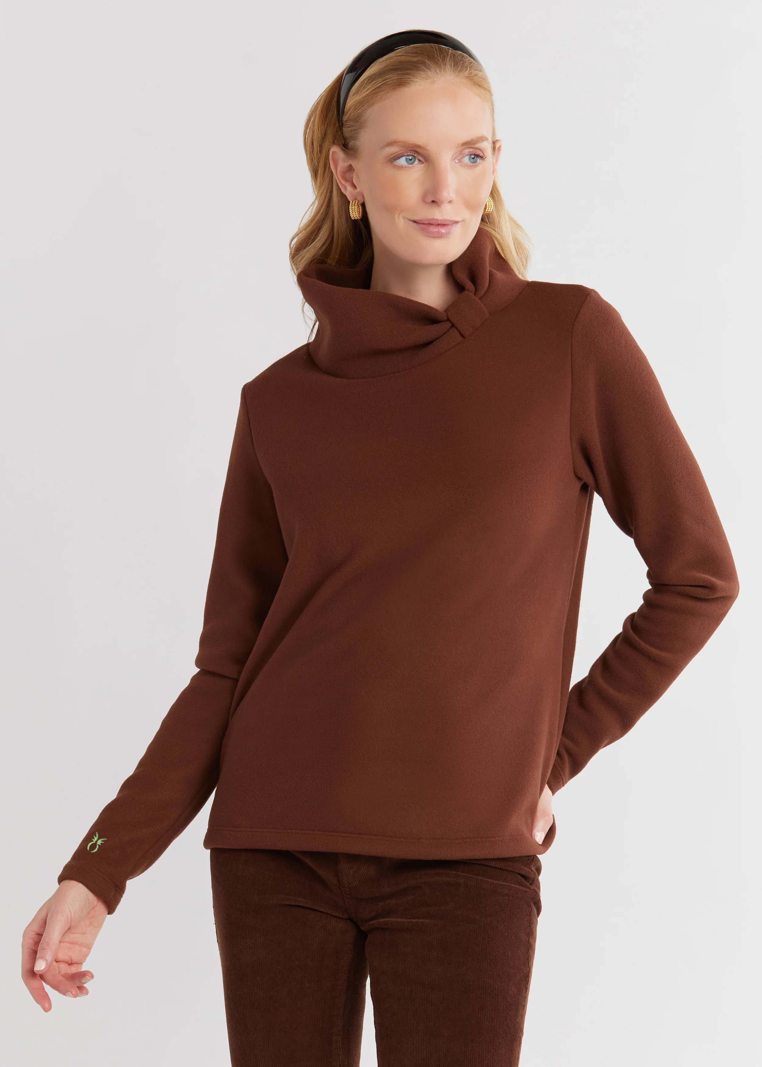 Women's Juliet Turtleneck in Vello Fleece (Cocoa) in Size S - Modern Fleece Clothing | Dudley Stephens