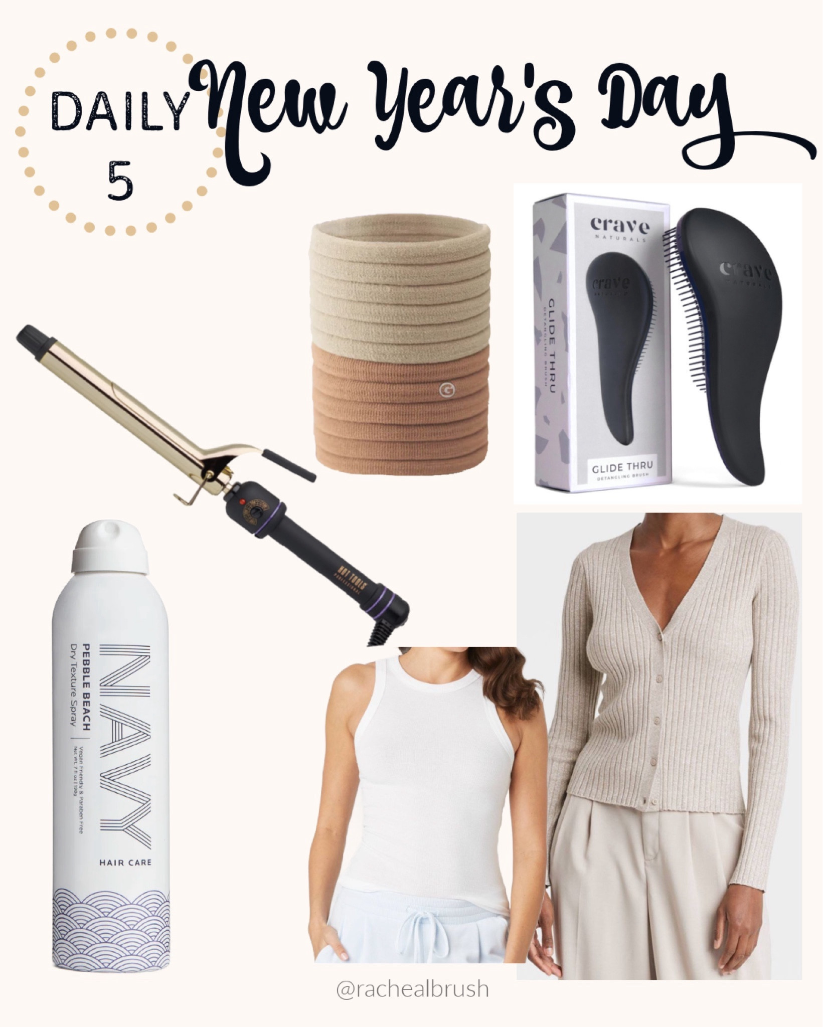 Daily 5: New Years Day
Navy Hair Care. Hot Tools curling iron. Gimme hair ties. Detangler brush. 

#LTKstyletip #LTKbeauty #LTKGiftGuide