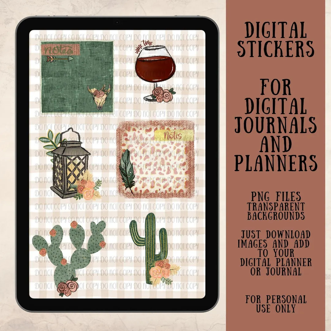Boho Digital Stickers for Planners and Journals, PNG Files, Digital Download - Etsy | Etsy (US)