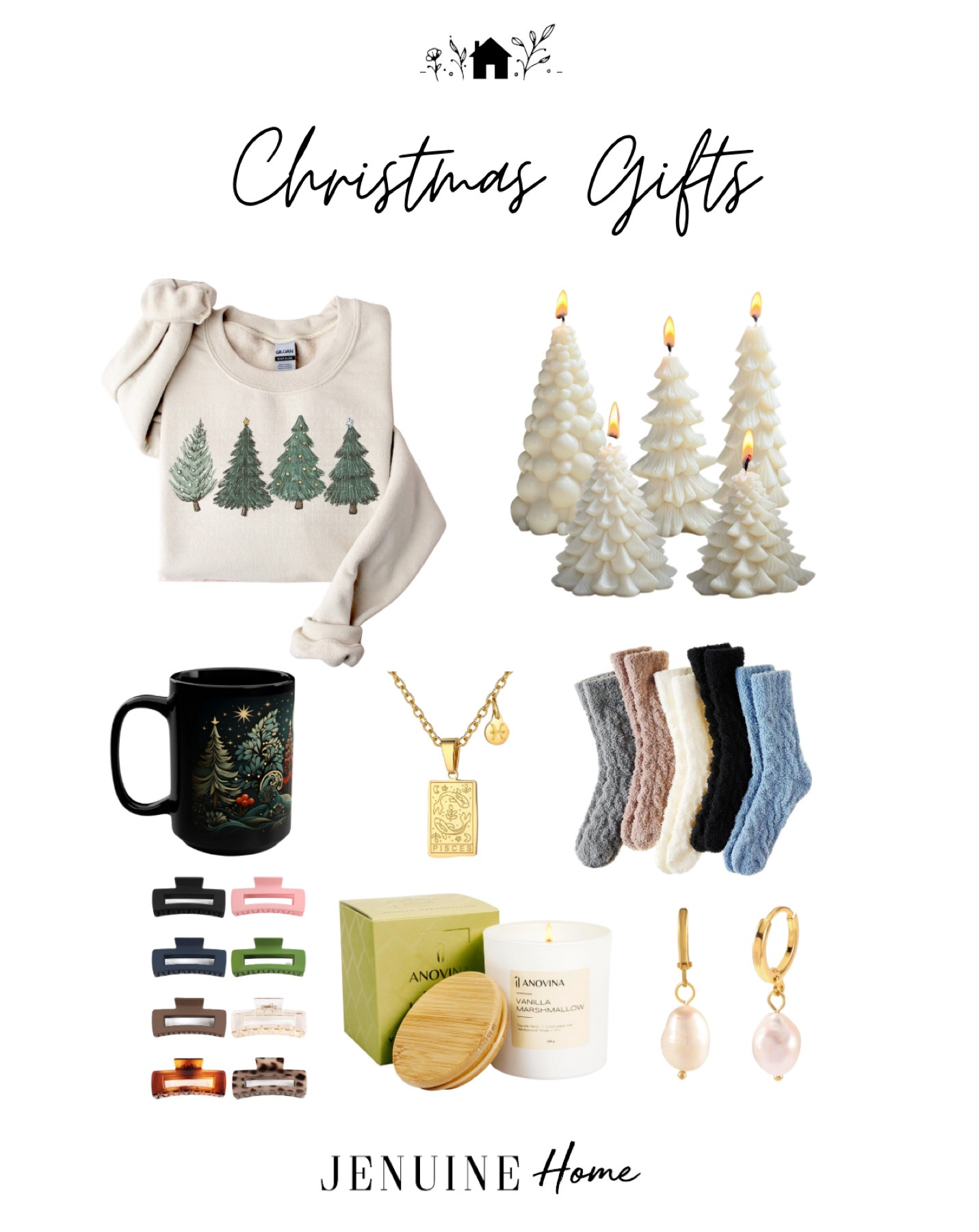 Woman Christmas gifts. Christmas tree candle. Lead free mug. Zodiac necklace. Fuzzy socks. Gold Pearl earrings. Teen girl gifts. Claw clips. Clean candle. Christmas tree sweater  

#LTKhome #LTKSeasonal #LTKHoliday